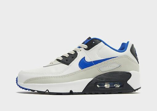 Nike Air Max 90 Leather Kinder, Summit White/Light Bone/Black/Racer Blue