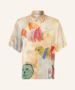 Off-White Kurzarm-Hemd Comfort Fit aus Satin